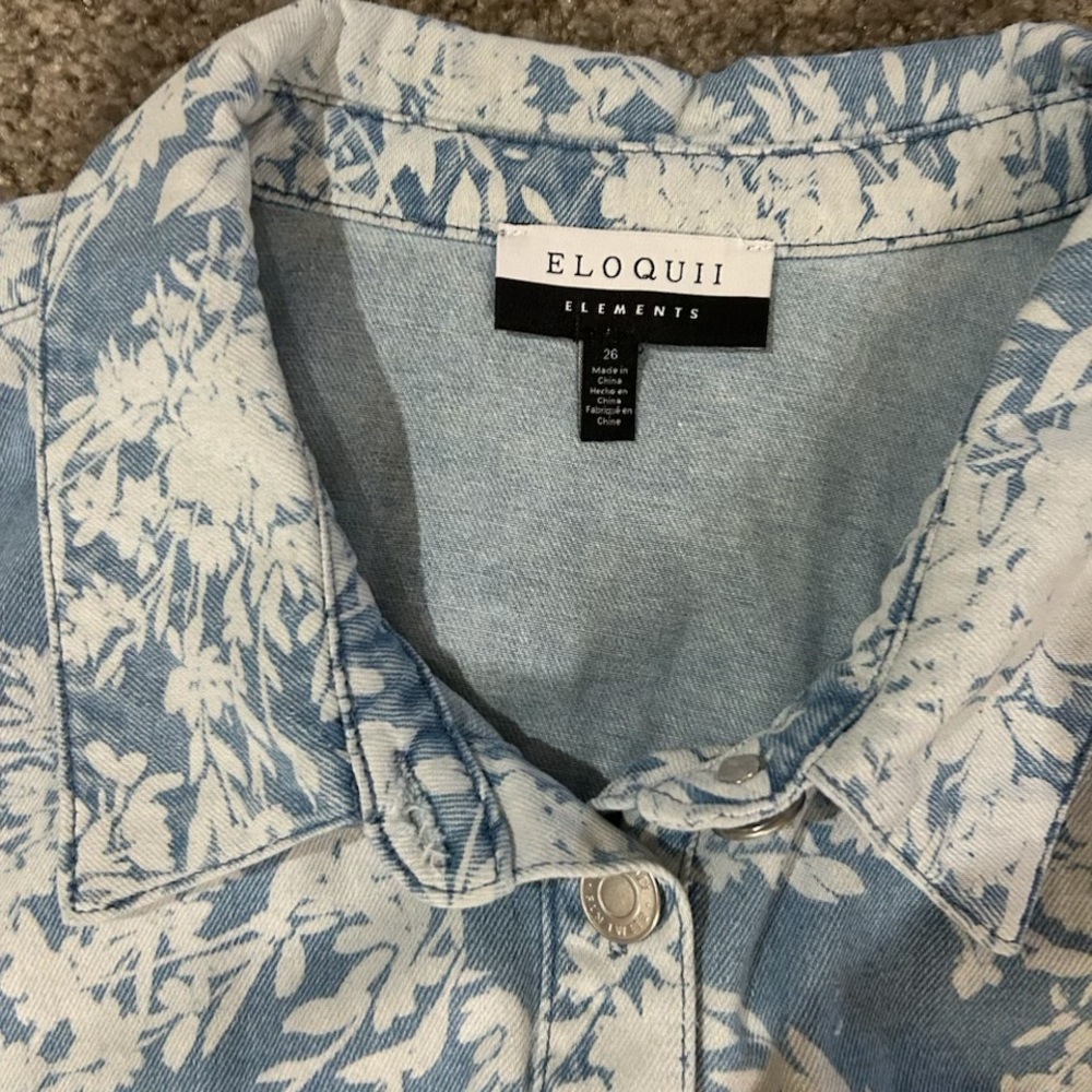ELOQUII Elements Plus Size 26 Blue Floral Denim Romper / Playsuit - Picture 6 of 6